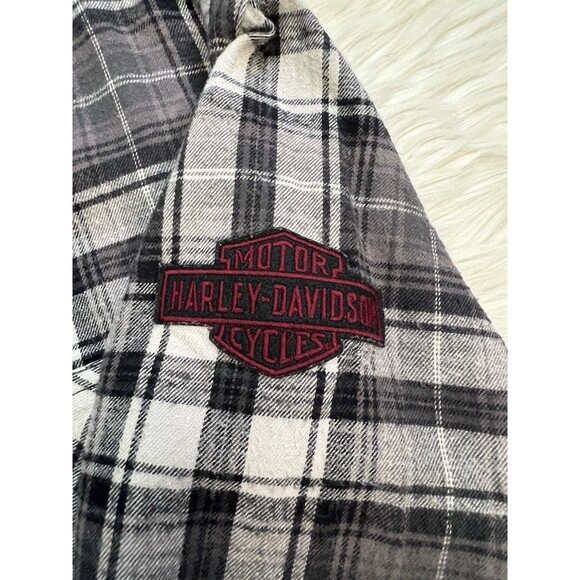 Harley-Davidson Men’s Plaid Button Shirt Gray Black Cotton Long Sleeve Size L - Picture 2 of 11